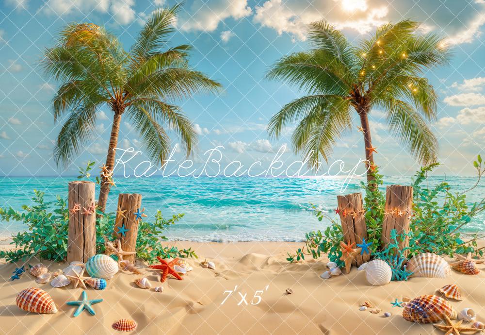 Kate Sommer Palmen Muscheln Strand Hintergrund Entworfen von Emetselch - Kate Backdrop.de