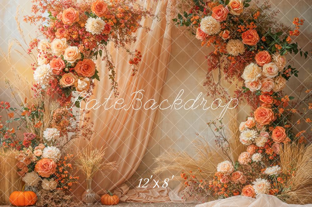 Kate Herbst Blumen Kürbis Orange Fleece Hintergrund Entworfen von Emetselch - Kate Backdrop.de