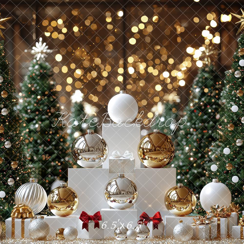 Kate Weihnachten Tannenbaum Kugeln Gold Hintergrund Entworfen von Mini MakeBelieve - Kate Backdrop.de