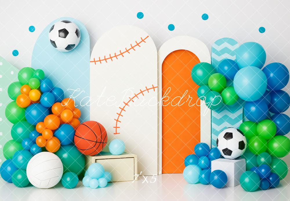 Kate Kinder Sport Bälle Ballons Bunt Hintergrund Entworfen von Patty Roberts - Kate Backdrop.de