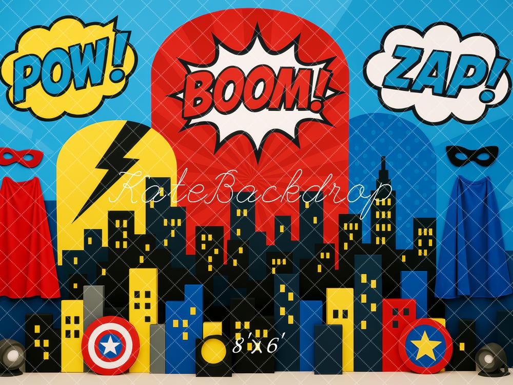 Kate Superheld Comic Stadt Skyline Bunt Hintergrund Entworfen von Patty Roberts - Kate Backdrop.de