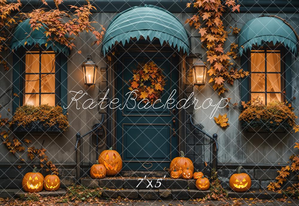 Kate Halloween Kürbisse Tür Hausfassade Hintergrund Entworfen von Emetselch - Kate Backdrop.de