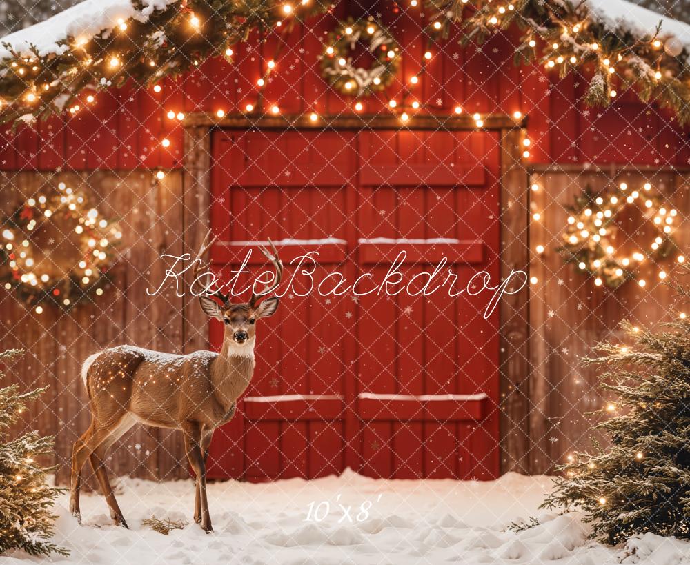 Kate Weihnachten Reh Scheune Lichter Fleece Hintergrund Entworfen von Emetselch - Kate Backdrop.de