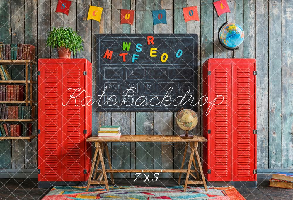 Kate Zurück Zur Schule Rote Spinde Tafel Vintage Hintergrund Entworfen von Emetselch - Kate Backdrop.de
