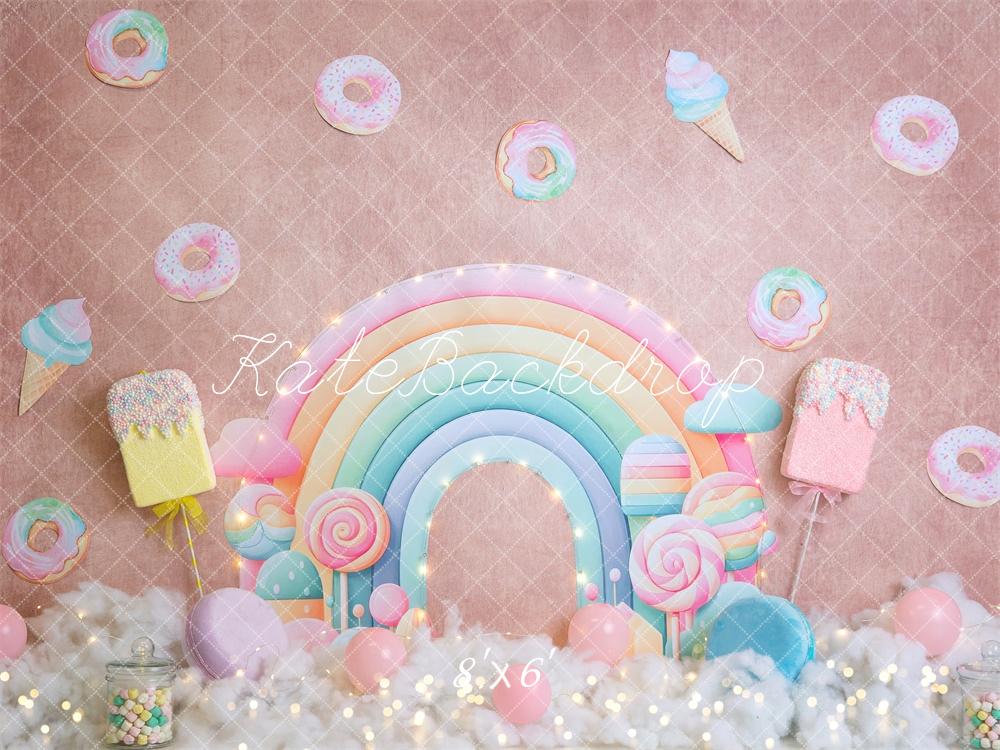 Kate Regenbogen Lutscher Donuts Pastell Hintergrund Entworfen von Megan Leigh - Kate Backdrop.de