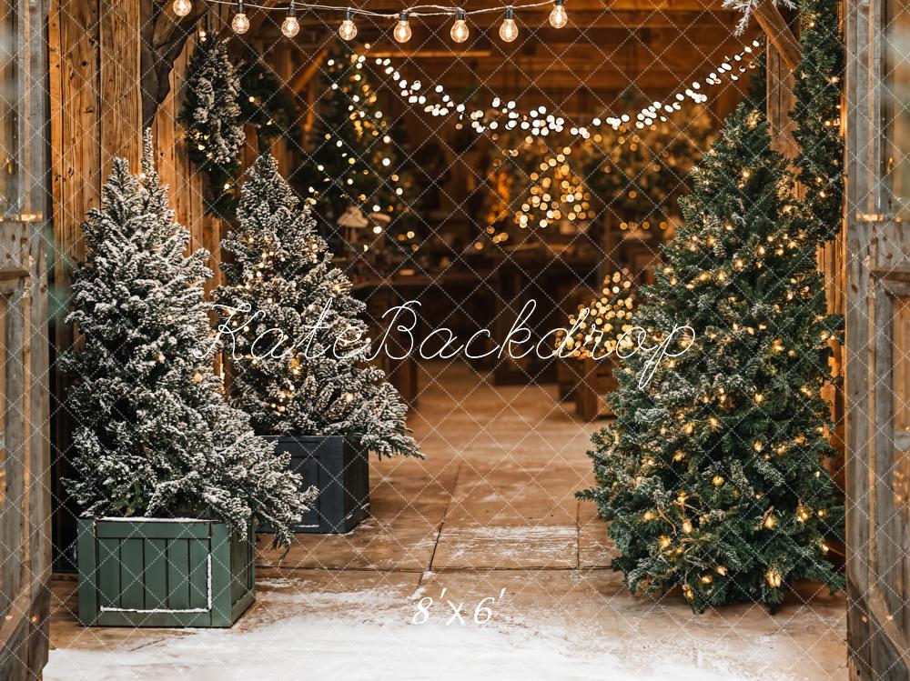 Kate Weihnachten Tannen Schnee Lichterkette Hintergrund Entworfen von Emetselch