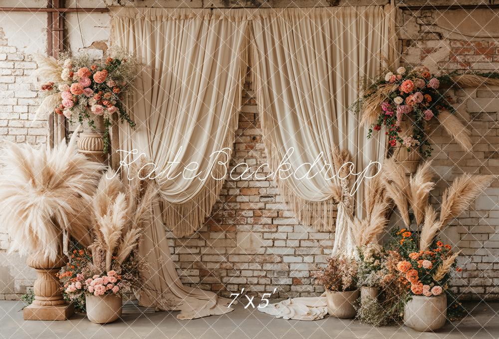 Kate Boho Ziegelwand Blumen Creme Hintergrund Entworfen von Emetselch
