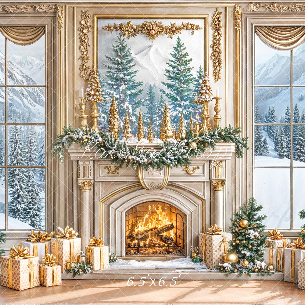 Kate Weihnachten Kamin Geschenke Gold Hintergrund Entworfen von Emetselch - Kate Backdrop.de
