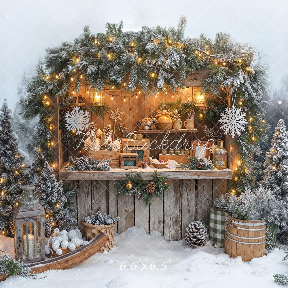 Kate Weihnachten Marktstand Schnee Tannenzweige Hintergrund Entworfen von Emetselch - Kate Backdrop.de