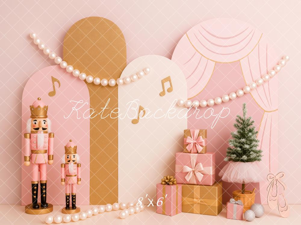Kate Weihnachten Nussknacker Geschenke Rosa Hintergrund Entworfen von Patty Roberts - Kate Backdrop.de