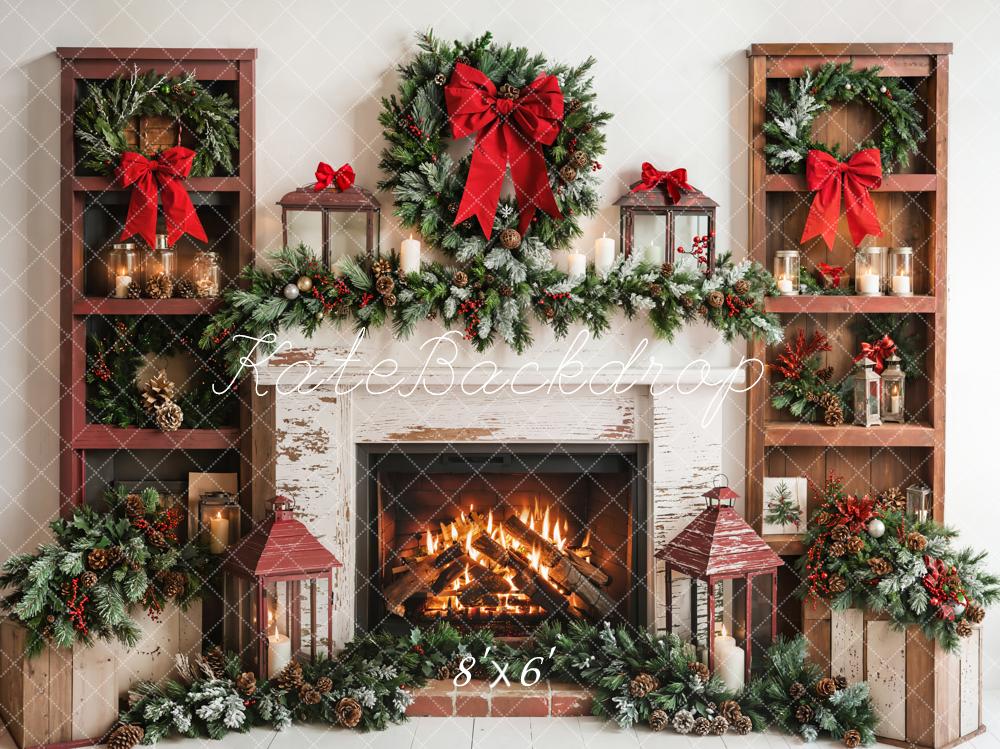 Kate Weihnachten Kamin Kränze Rustikal Fleece Hintergrund Entworfen von Emetselch - Kate Backdrop.de