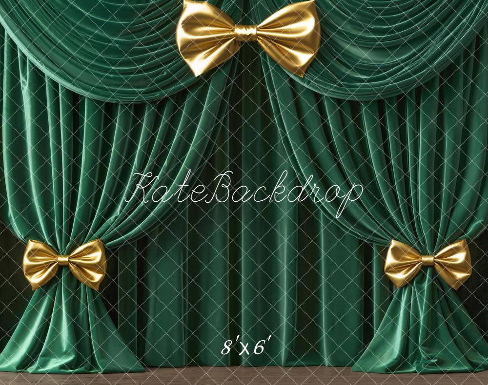 Kate Luxus Grüner Vorhang Goldene Schleifen Fleece Hintergrund Entworfen von Emetselch - Kate Backdrop.de