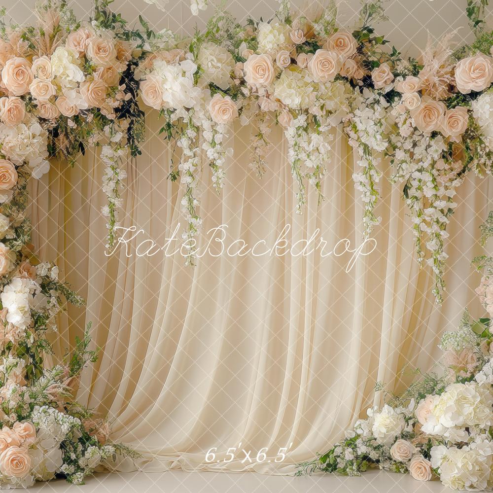Kate Hochzeit Blumenbogen Creme Hintergrund Entworfen von Mini MakeBelieve - Kate Backdrop.de