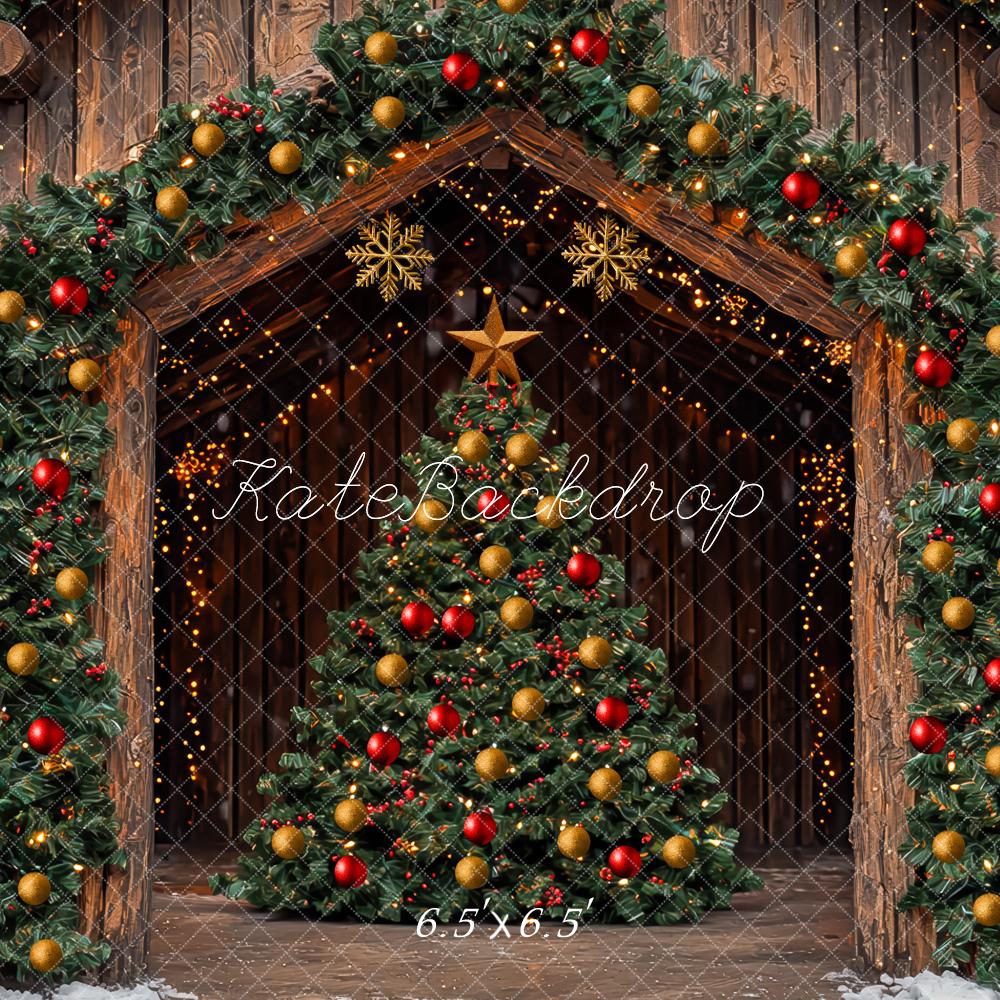 Kate Weihnachten Tannenbaum Girlande Holz Hintergrund Entworfen von Mini MakeBelieve - Kate Backdrop.de