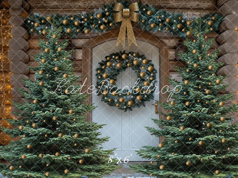 Kate Weihnachten Tannen Kranz Holzoptik Hintergrund Entworfen von Mini MakeBelieve - Kate Backdrop.de