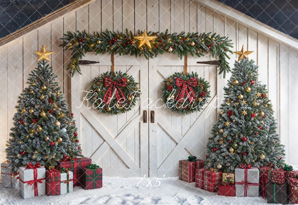 Kate Weihnachten Tannenbaum Geschenke Weiß Hintergrund Entworfen von Emetselch - Kate Backdrop.de
