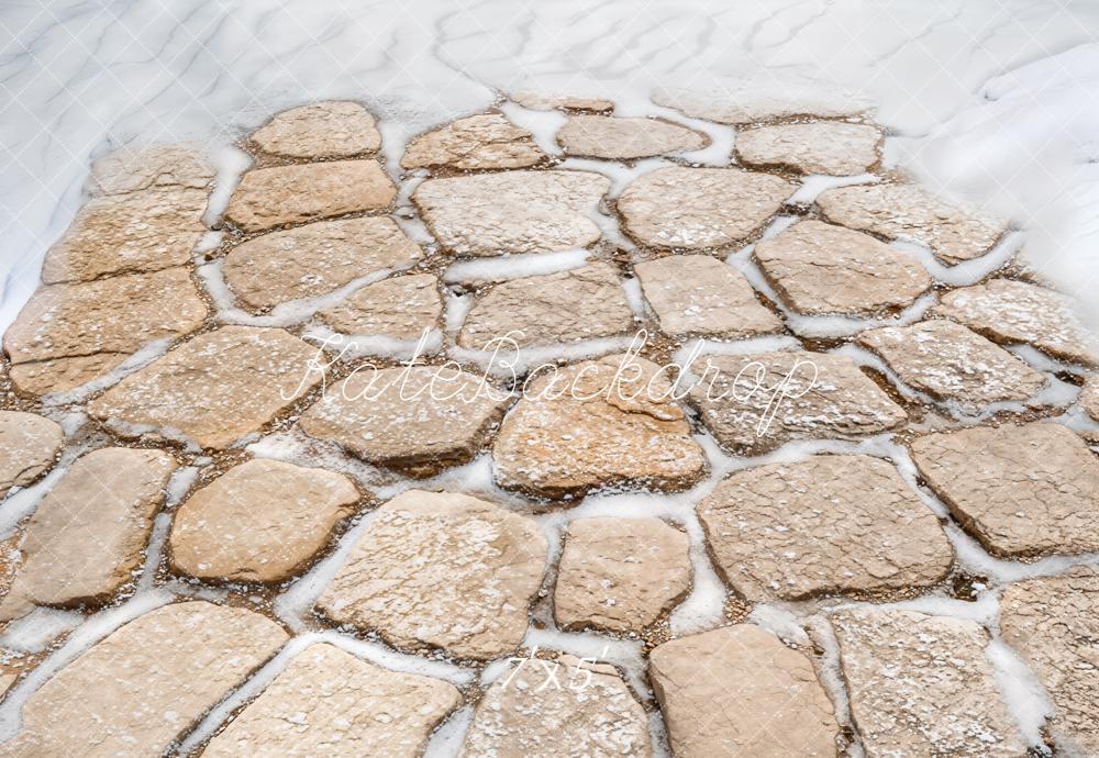 Kate Winter Kopfsteinpflaster Schnee Beige Hintergrund Entworfen von Kate Image - Kate Backdrop.de