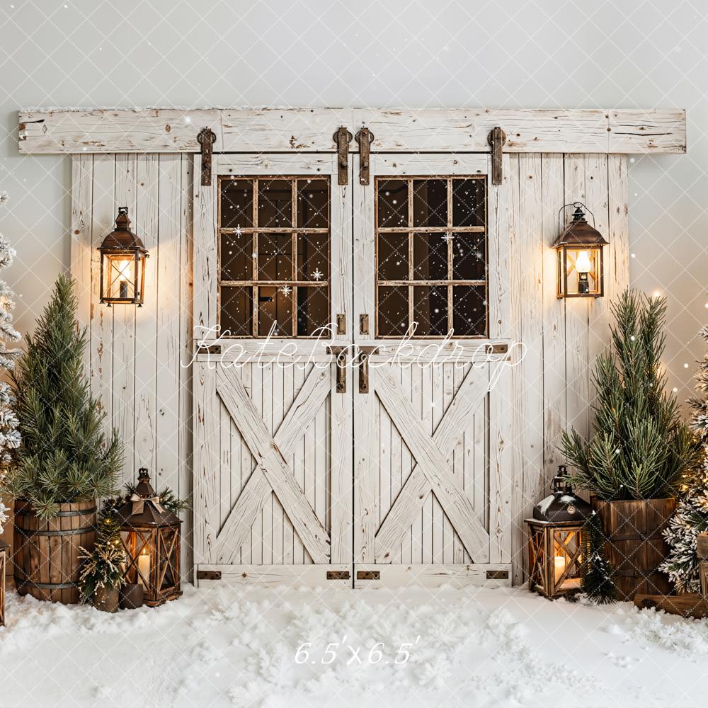 Kate Weihnachten Scheunentor Schneebäume Rustikal Hintergrund Entworfen von Emetselch - Kate Backdrop.de