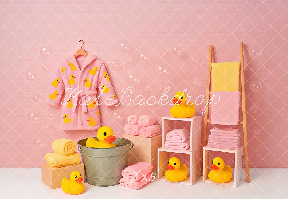 Kate Kinder Badezeit Enten Rosa Hintergrund Entworfen von Ashley Paul - Kate Backdrop.de