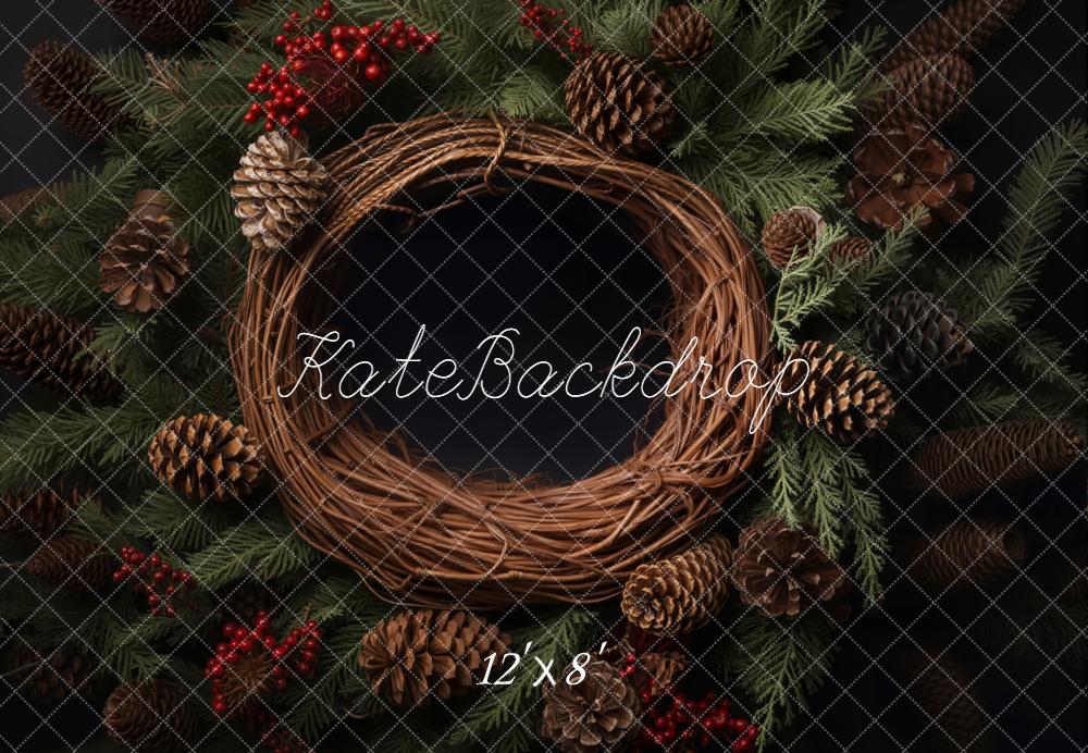 Kate Weihnachten Kranz Zapfen Grün Fleece Hintergrund Entworfen von Emetselch
