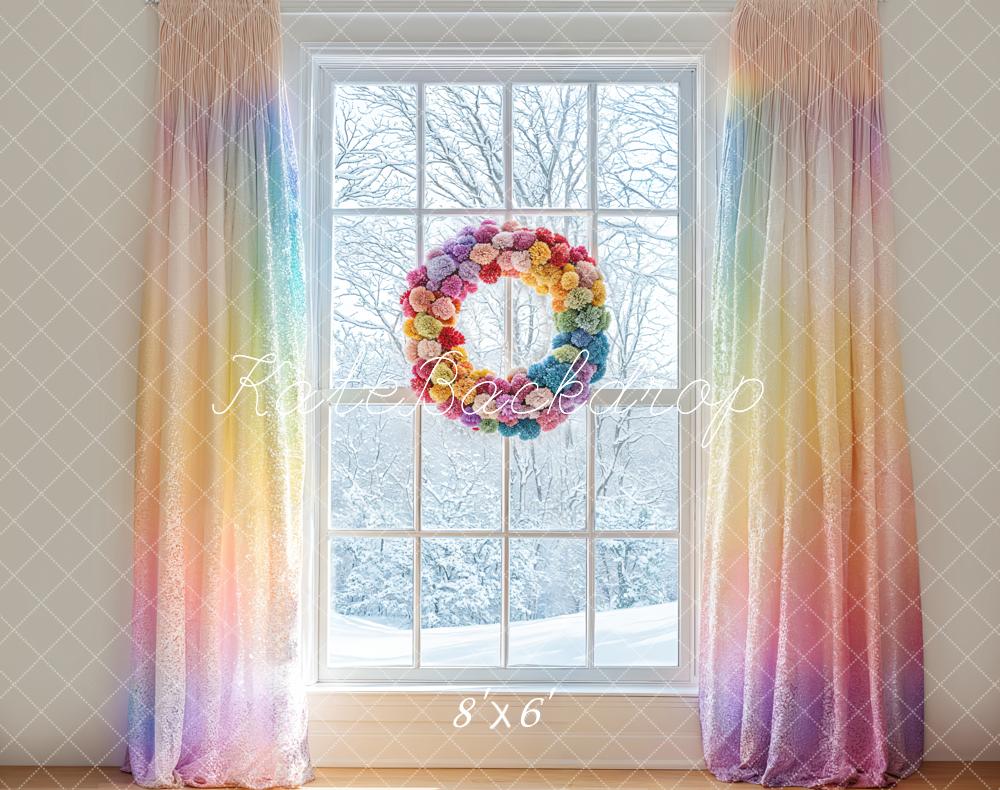 Kate Winter Fenster Blumenkranz Pastell Fleece Hintergrund Entworfen von Emetselch