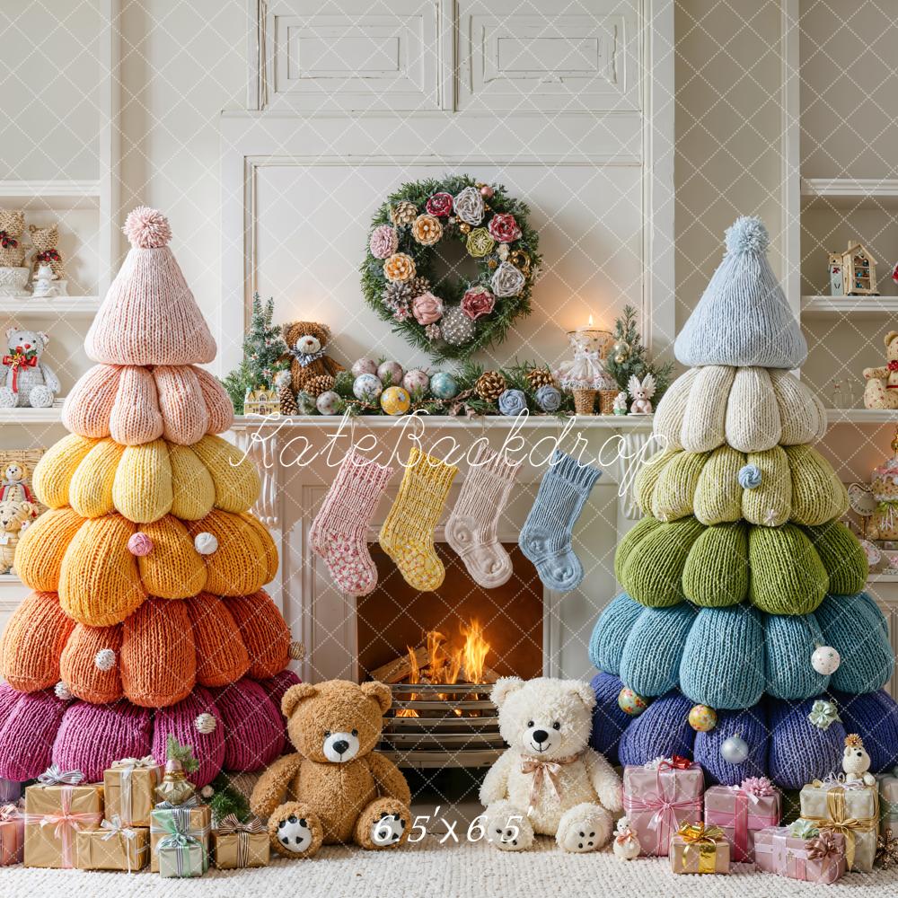 Kate Weihnachten Strickbäume Kamin Bunt Hintergrund Entworfen von Emetselch - Kate Backdrop.de