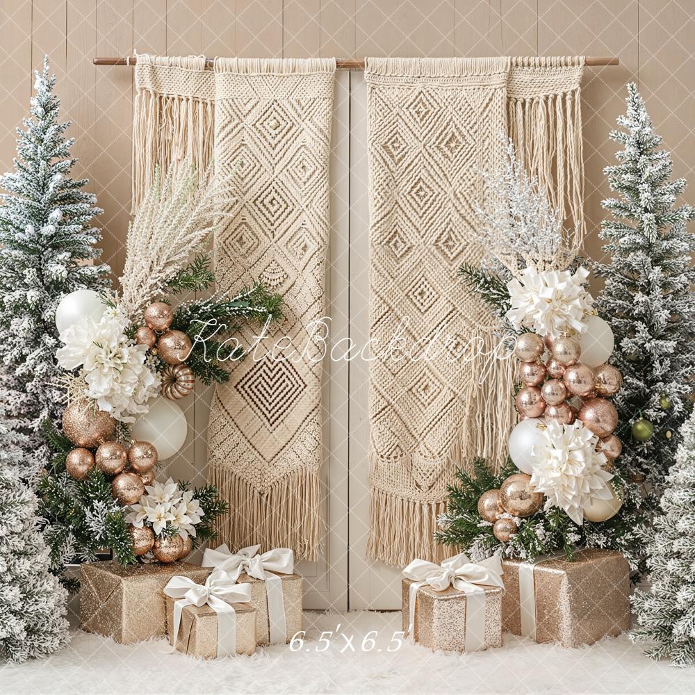 Kate Weihnachten Tannen Makramee Beige Hintergrund Entworfen von Emetselch - Kate Backdrop.de