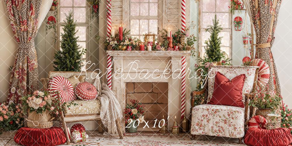 Kate Weihnachten Kamin Fenster Blumen Vintage Hintergrund Entworfen von Emetselch - Kate Backdrop.de