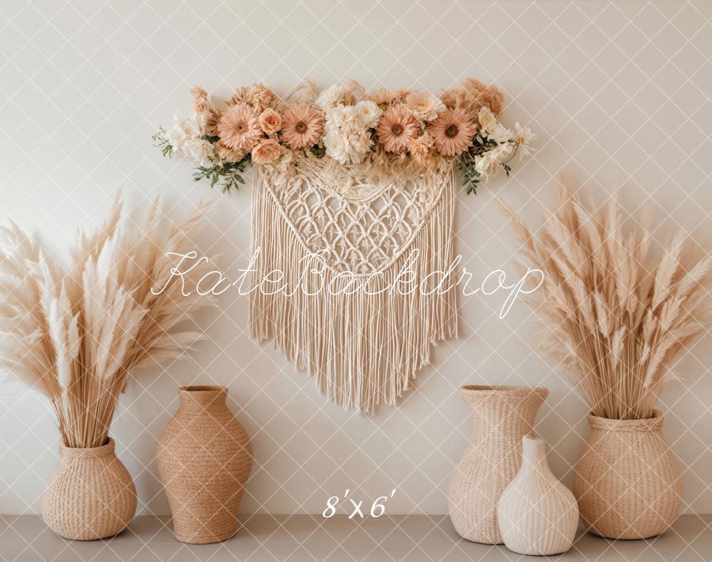 Kate Boho Makramee Pampasgras Beige Fleece Hintergrund Entworfen von Emetselch - Kate Backdrop.de