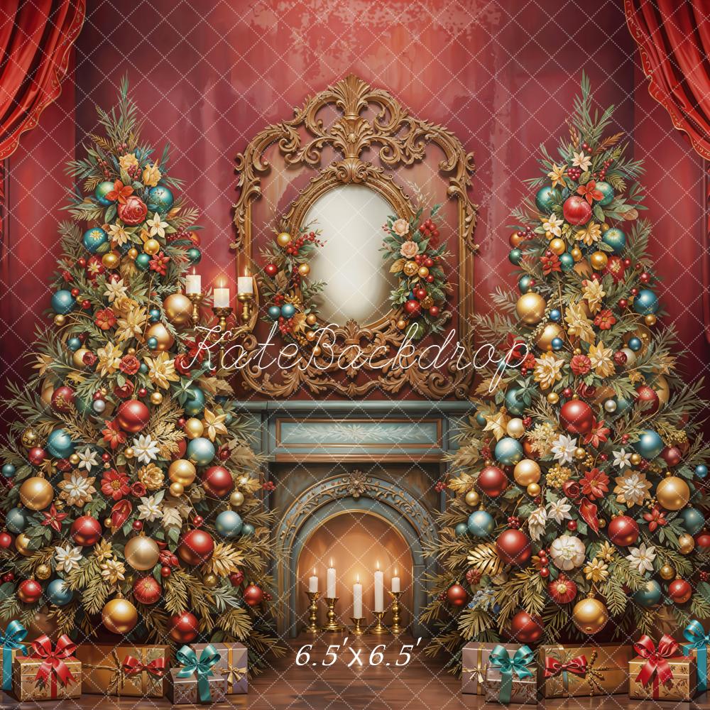 Kate Weihnachten Geschenke Kamin Rot Hintergrund Entworfen von Emetselch - Kate Backdrop.de