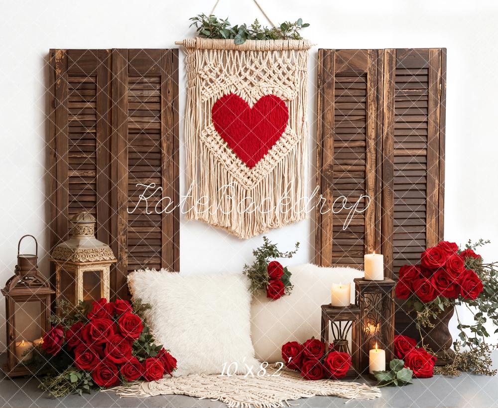 Kate Valentinstag Herz Rosen Holz Vintage Fleece Hintergrund Entworfen von Emetselch