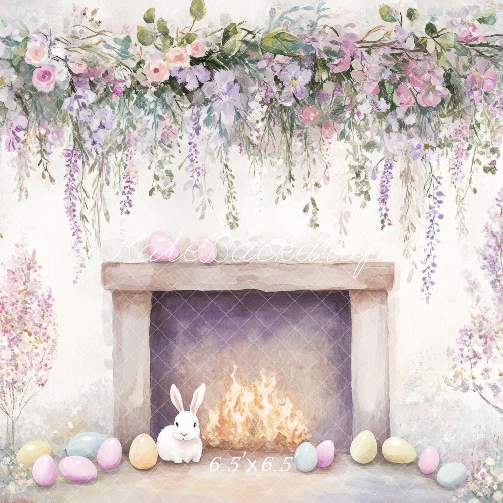 Kate Ostern Kamin Blumenkranz Pastell Hintergrund Entworfen von Mini MakeBelieve - Kate Backdrop.de