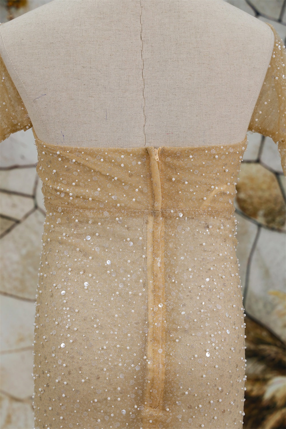 Kate Bead Embroidered Mesh Split Ends Trailing Maternity Photoshoot Dress - Kate Backdrop.de