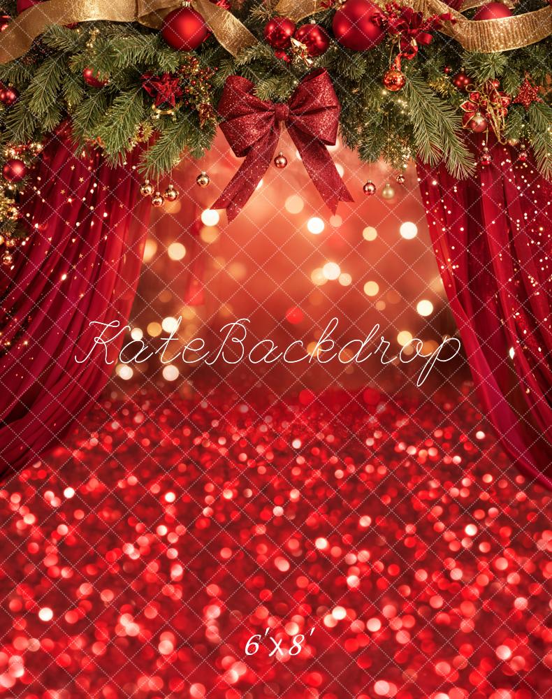 Kate Weihnachten Tannenzweige Kugeln Rot Fleece Hintergrund Entworfen von Emetselch - Kate Backdrop.de