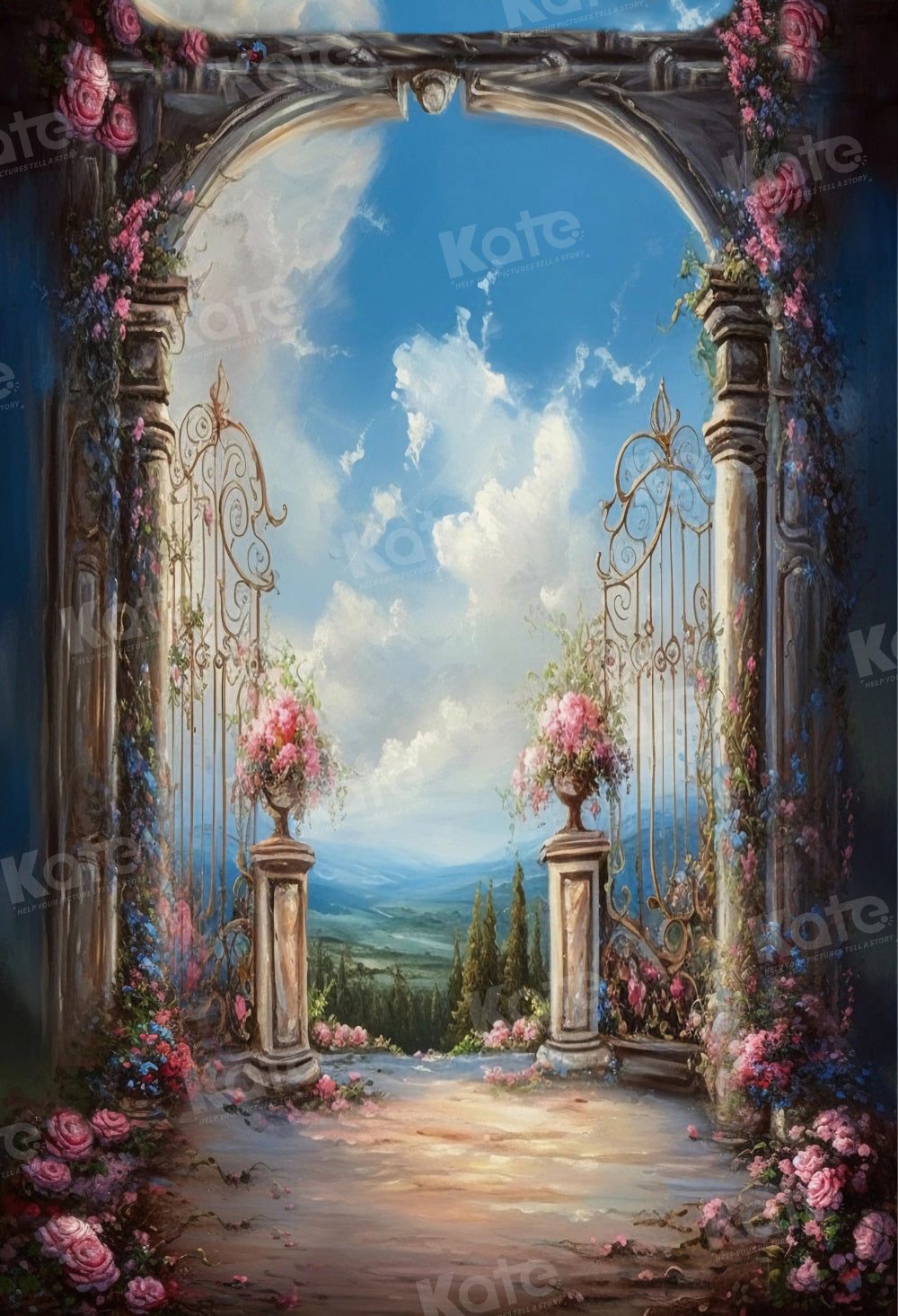 Kate Fantasy Floral Manor Hochzeit Sommer Hintergrund für die Fotografie - Kate Backdrop.de