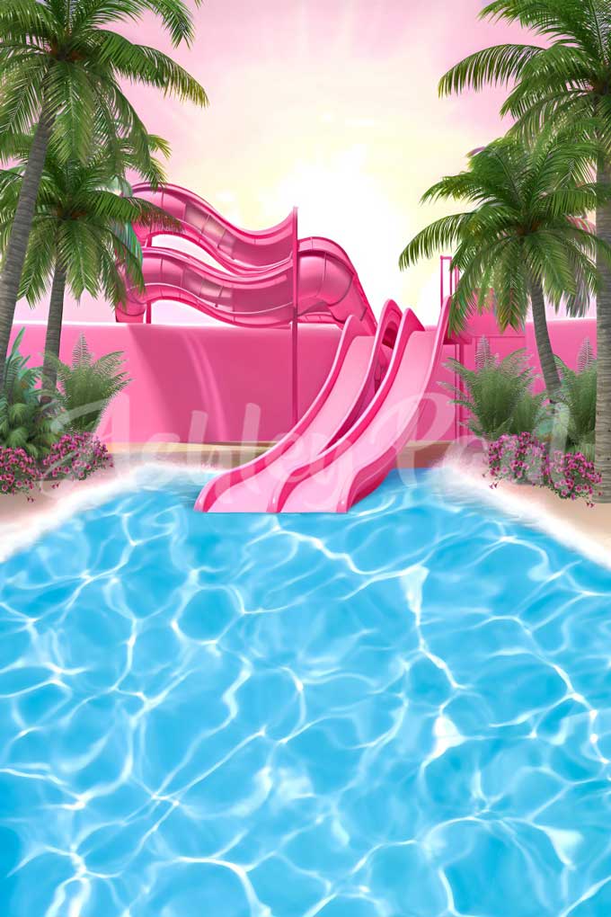 Kate Sommer Wasserrutsche Pool Hintergrund von Ashley Paul - Kate Backdrop.de