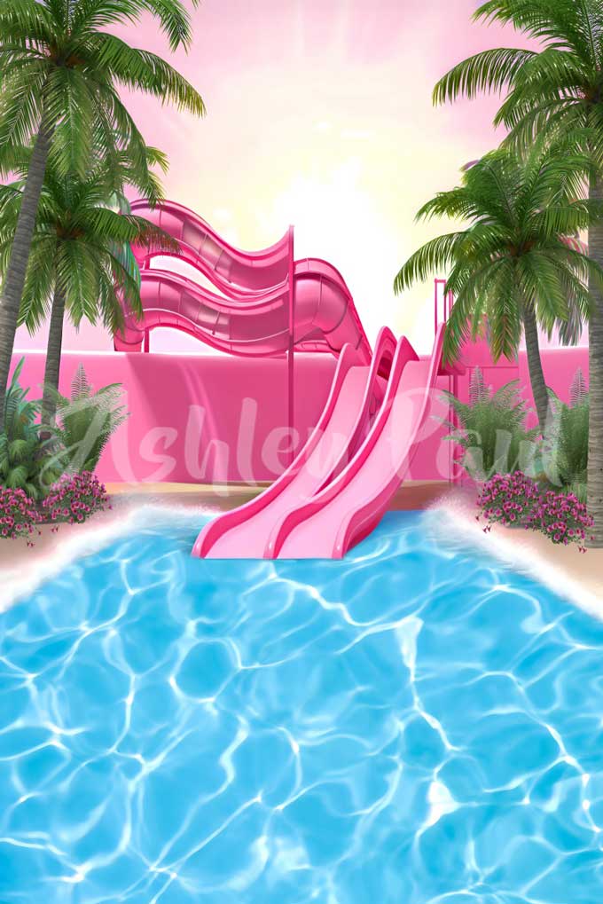 Kate Sommer Wasserrutsche Pool Hintergrund von Ashley Paul - Kate Backdrop.de