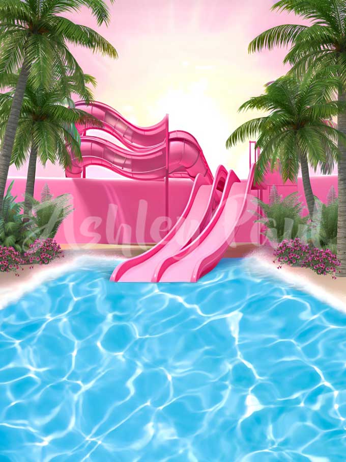 Kate Sommer Wasserrutsche Pool Hintergrund von Ashley Paul - Kate Backdrop.de