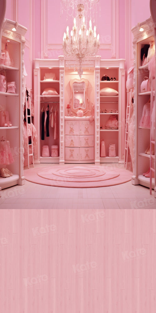 Kate Rosa Fantasy Puppenschrank und rosa Holzboden Hintergrund von Chain Photography