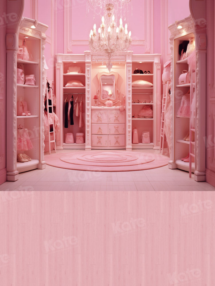 Kate Rosa Fantasy Puppenschrank und rosa Holzboden Hintergrund von Chain Photography