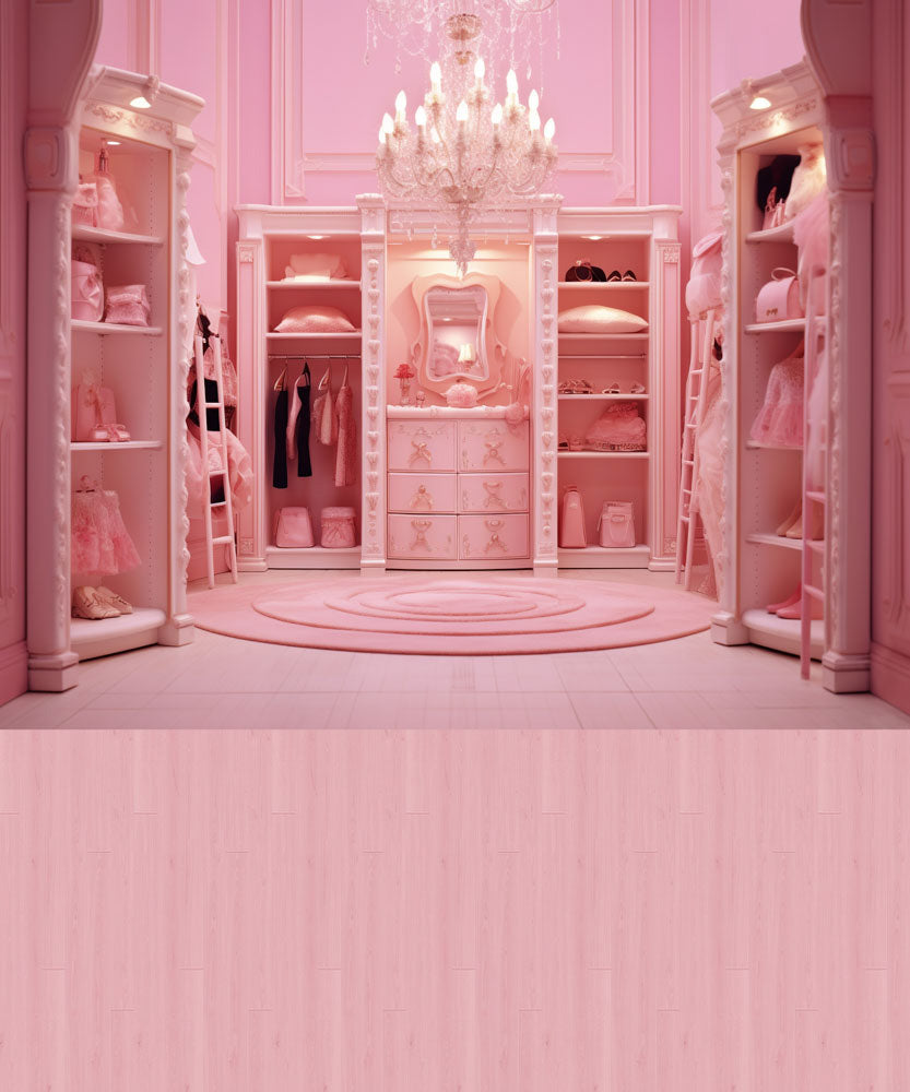 Kate Rosa Fantasy Puppenschrank und rosa Holzboden Hintergrund von Chain Photography