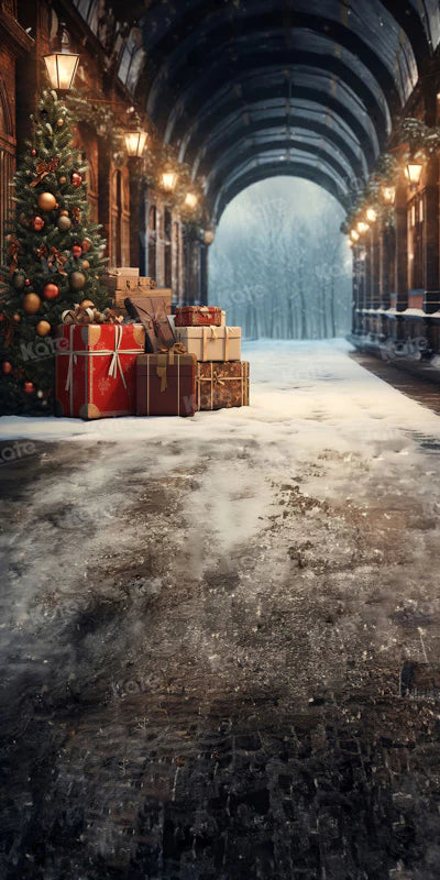 Kate Weihnachten Bahnhof Gepäck Winter Hintergrund für Fotografie