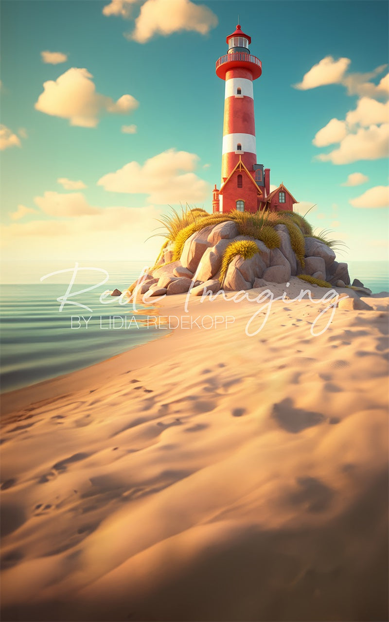 Kate Kombibackdrop Sommer Strand Leuchtturm Hintergrund von Lidia Redekopp
