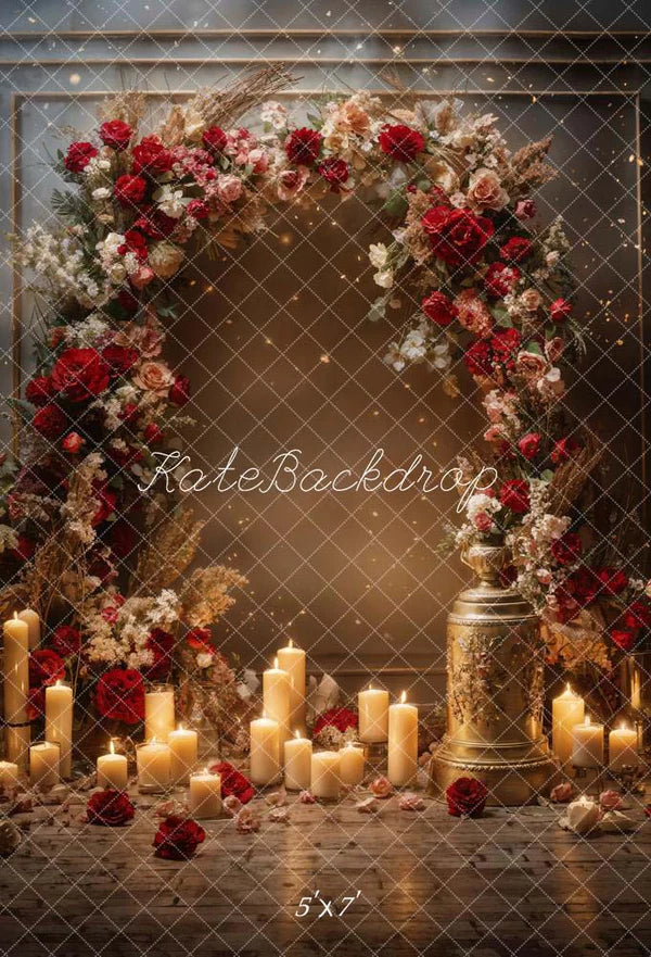 Kate Valentinstag Blumen Kerze Wandhintergrund von Chain Photography