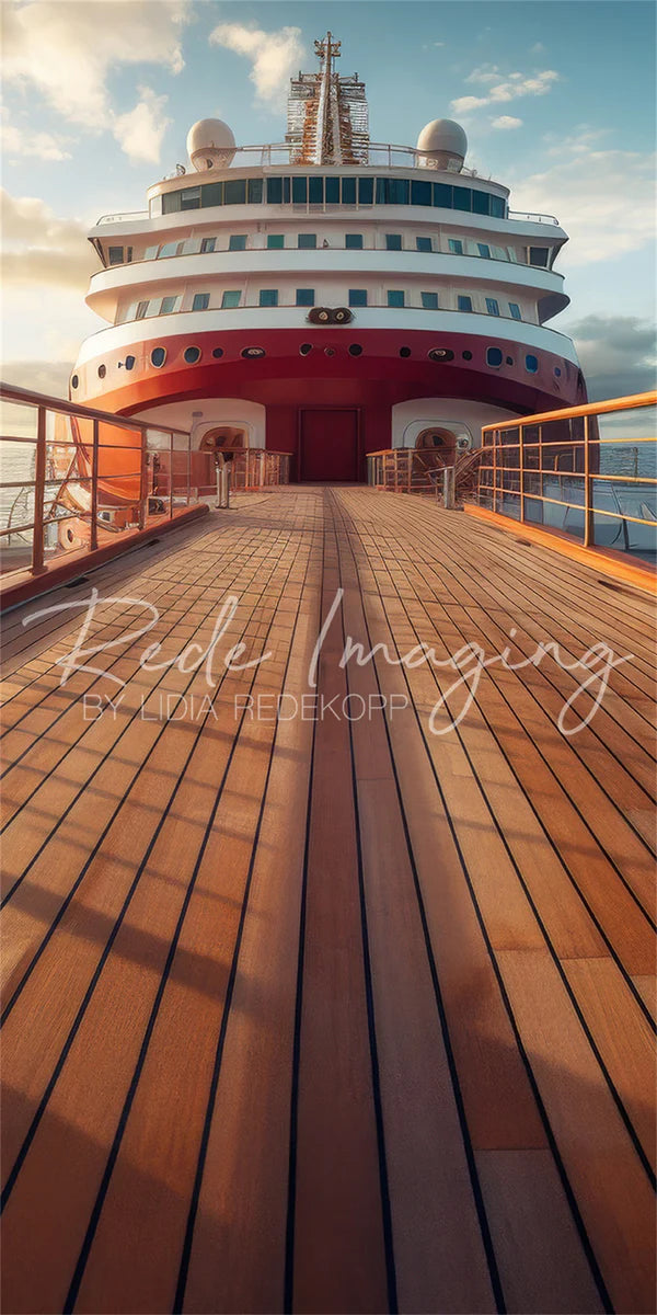 Kate Sommer Seaside Modern Rot und Weiß Kreuzfahrt Braun Holz Hafen Hintergrund Entworfen von Lidia Redekopp - Kate Backdrop.de