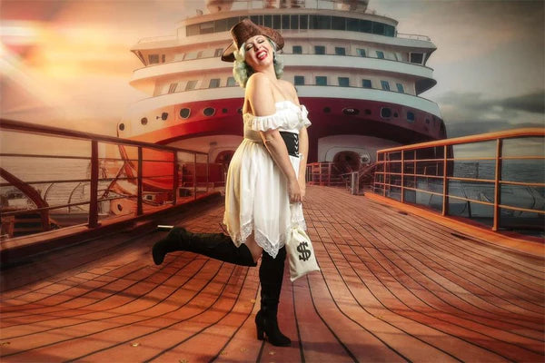 Kate Sommer Seaside Modern Rot und Weiß Kreuzfahrt Braun Holz Hafen Hintergrund Entworfen von Lidia Redekopp - Kate Backdrop.de