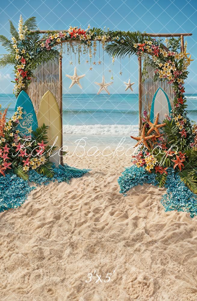 Kate Sommer Blume Meer Strand Surfbrett Tür Hintergrund Entworfen von Chain Photography - Kate Backdrop.de