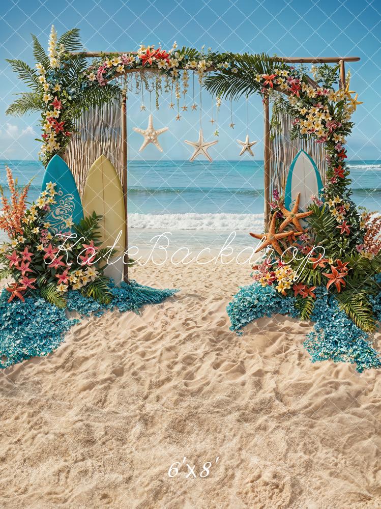Kate Sommer Blume Meer Strand Surfbrett Tür Hintergrund Entworfen von Chain Photography - Kate Backdrop.de