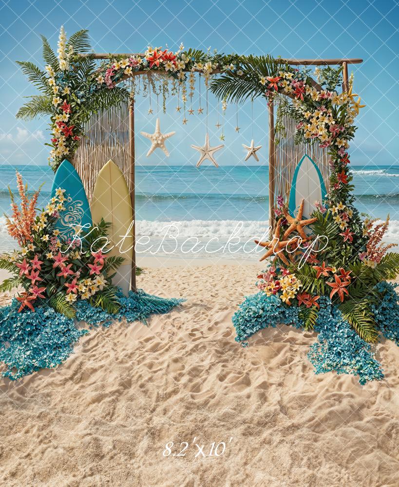 Kate Sommer Blume Meer Strand Surfbrett Tür Hintergrund Entworfen von Chain Photography - Kate Backdrop.de