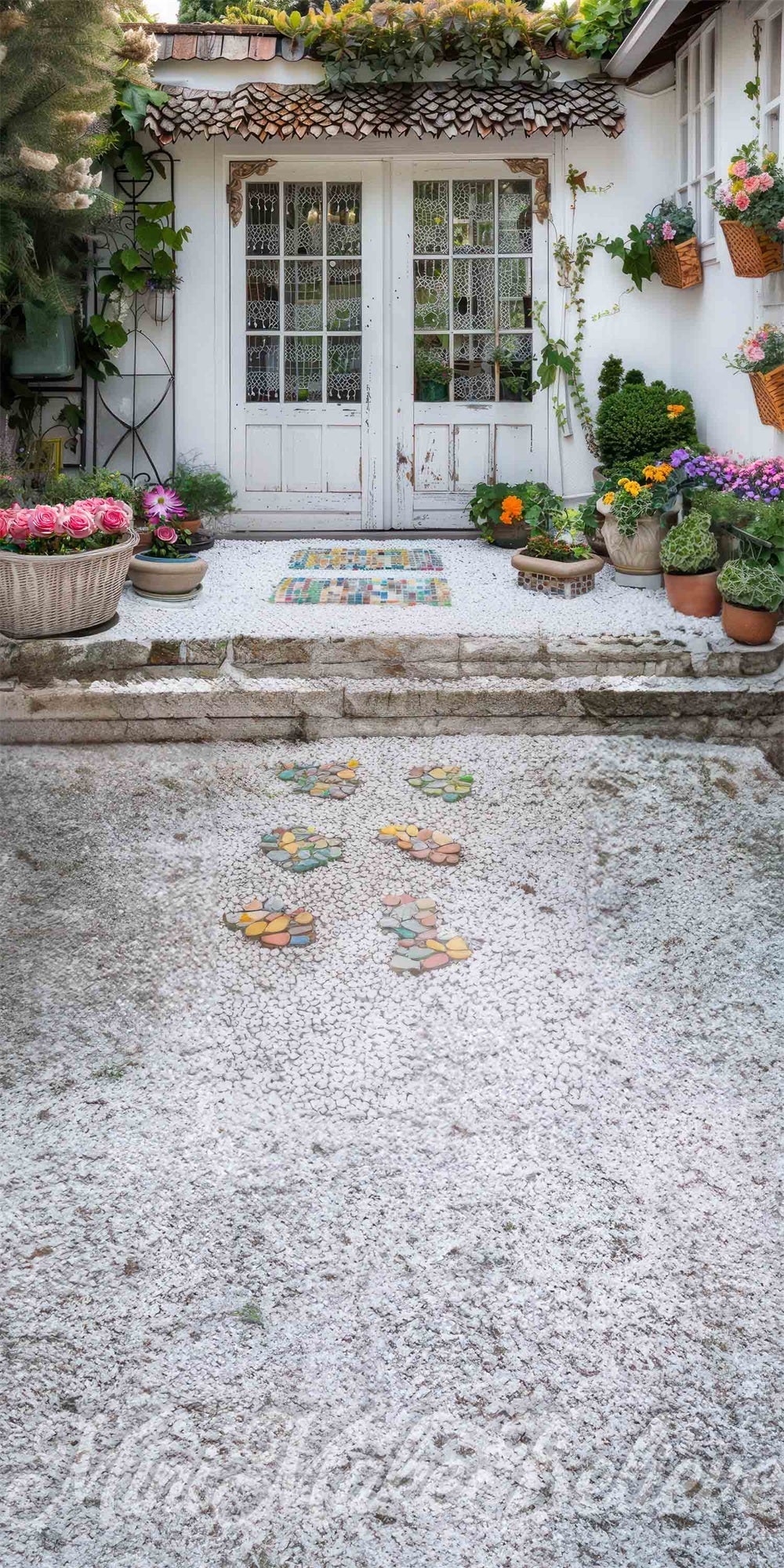 Kate Sweep Sommer Bunte Blume Weißer Gartenhäuschen Hintergrund Entworfen von Mini MakeBelieve - Kate Backdrop.de